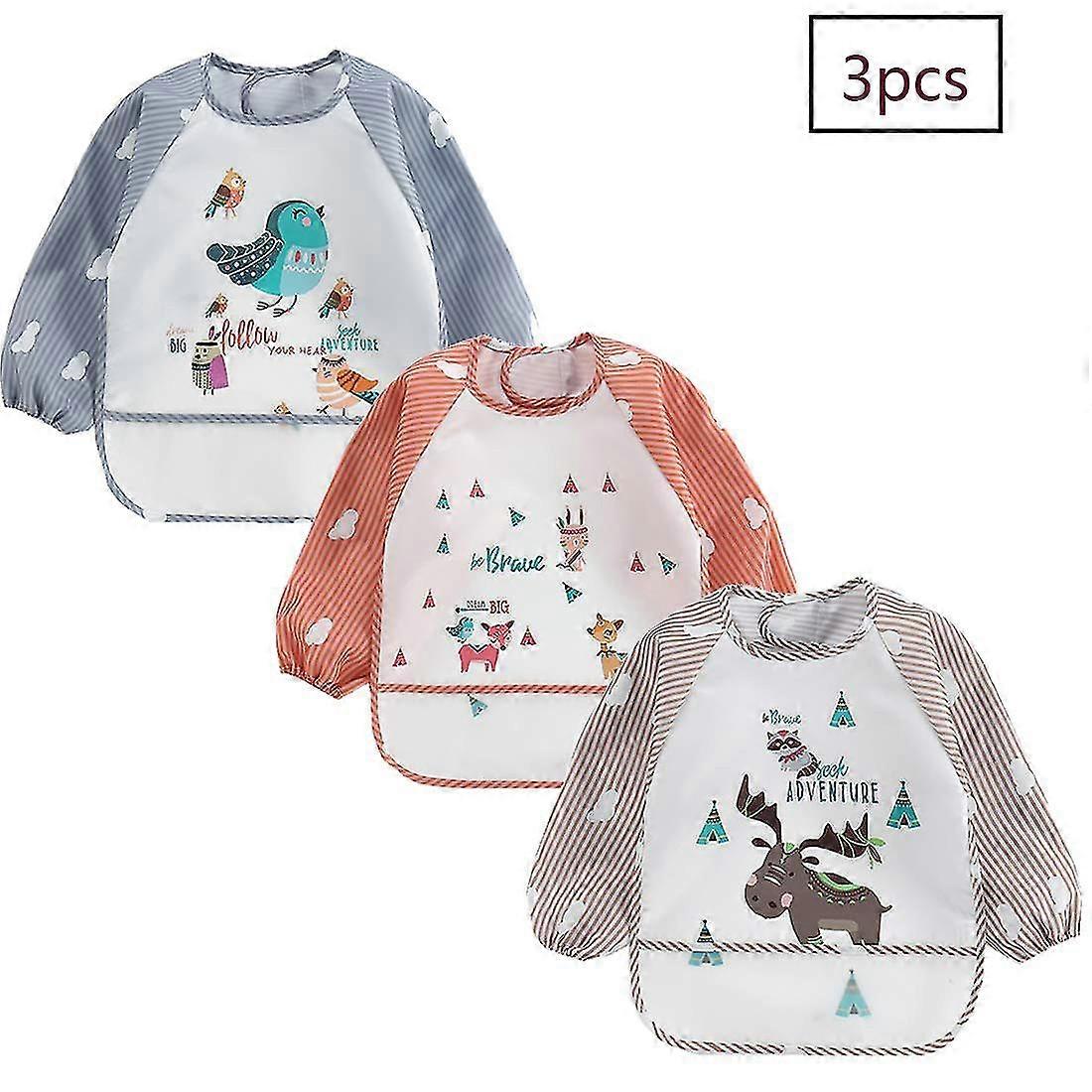 3 Pcs Waterproof Baby Bibs Sleeves Washable Latz Wet Shear 6-36 Months