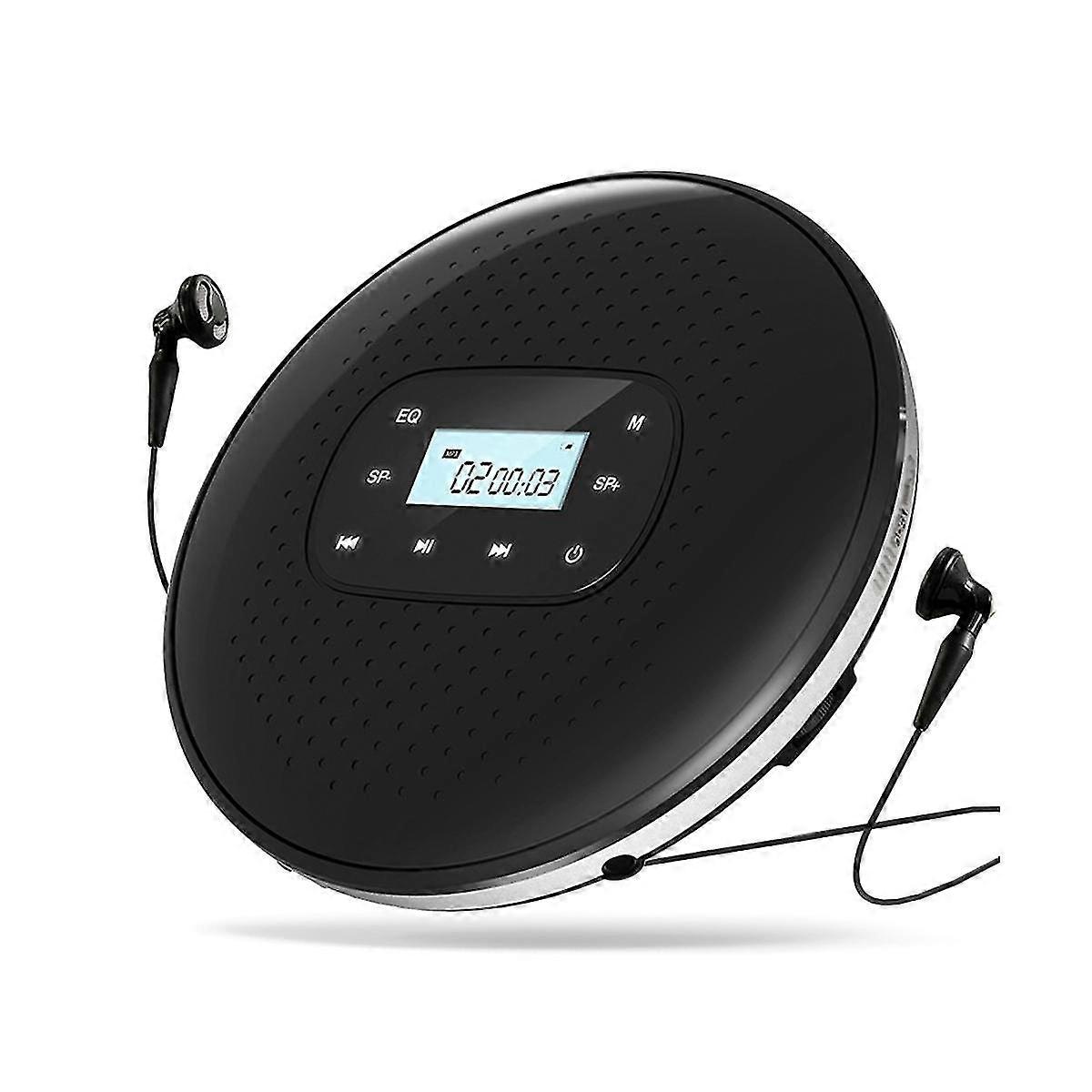 Portable CD Walkman Rechargeable Intelligent Touch Screen CD Player Digital Display Stereo Speaker for Student Black