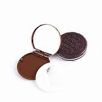 Pack of 2 Mini Pocket Chocolate Cookie Compact Mirror with Comb