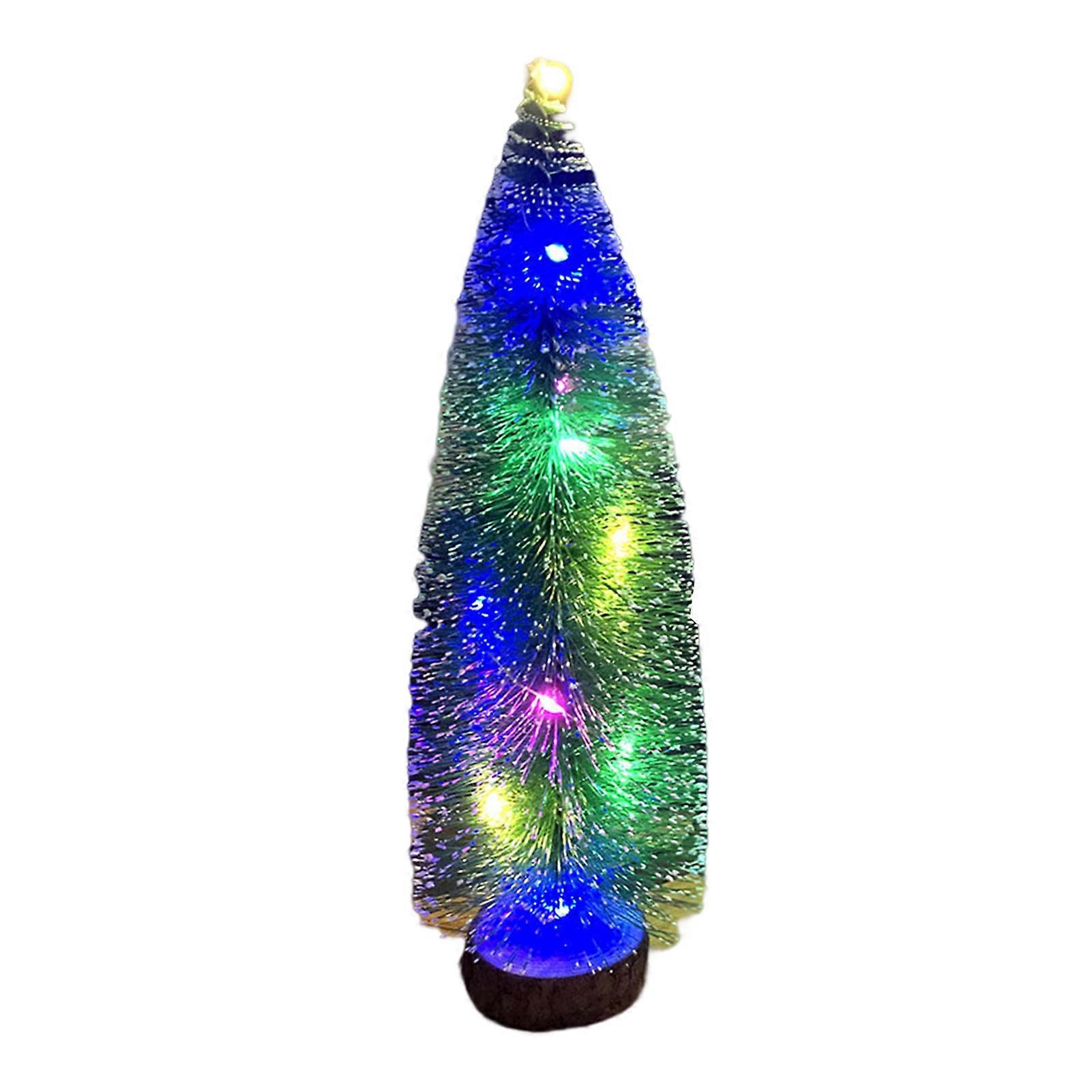 LED Artificial Mini Christmas Tree Wooden Pine Tree Ornaments with Base for Christmas Holiday Party Home Decor KAESI