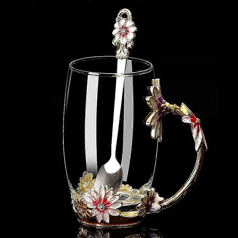 צבע אמייל יצירתי מים קריסטל זכוכית עמידה בחום מצופה זהב פרח מגולף ספל זכוכית כלי שתייה מתנה עיצוב הבית