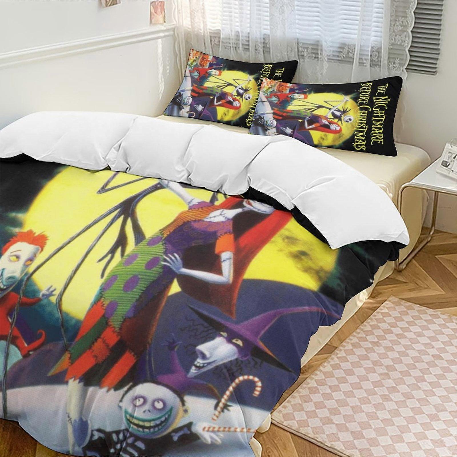 v7523  Bed Sheets Bedding Colorful The Nightmare Before Christmas Comforter Set Soft 3 Pcs Twin Bedding Sets Thicken for All Season, 1 Comforter  2 Pi