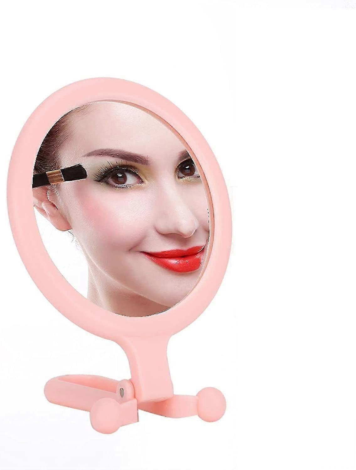double-sided makeup mirror, 10x magnifying hand mirror (pink)