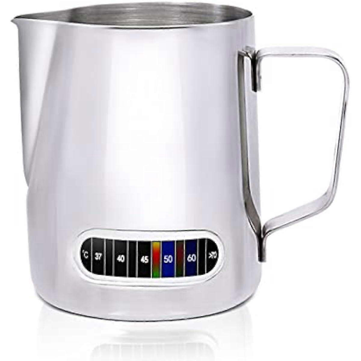 1220oz Milk Frothing Pitcher with Temperature Display Stainless Steel Milk Frother Pitcher Jug Cup for Latte Art Barista 600ML