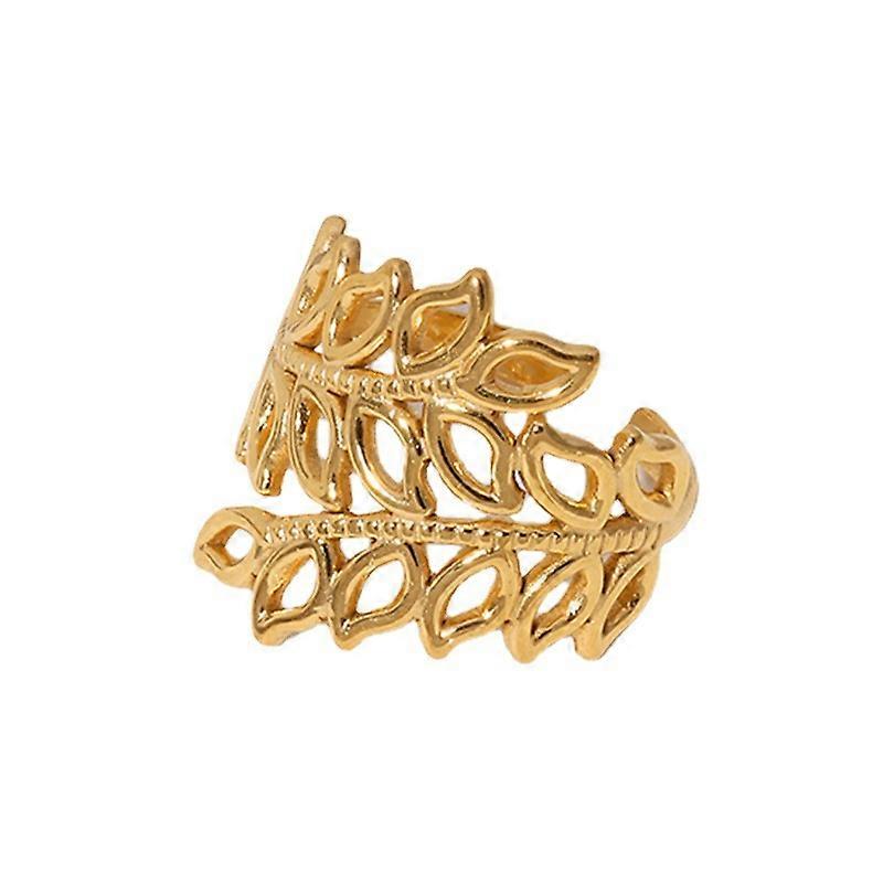 Adjustable Wrap Open Leaf Ring for Women Golden
