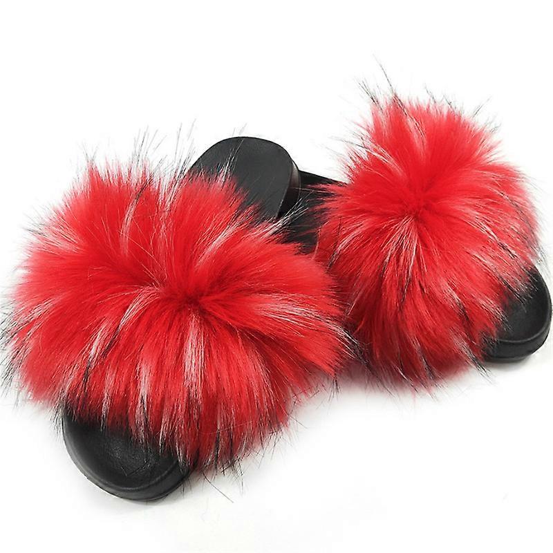 MIMIGO Women's Furry Slides Faux Fur Slides Fuzzy Slippers Fluffy Sandals Outdoor Indoor