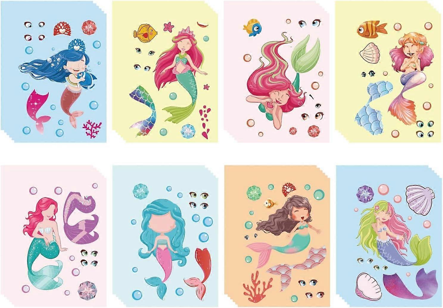 48 Sheets 8 Styles Make a Mermaid Stickers Make Your Own Mermaid Stickers Mermaid Themed Make A Face Strikers Sheets DIY Crafts Self Adhesive Decals f