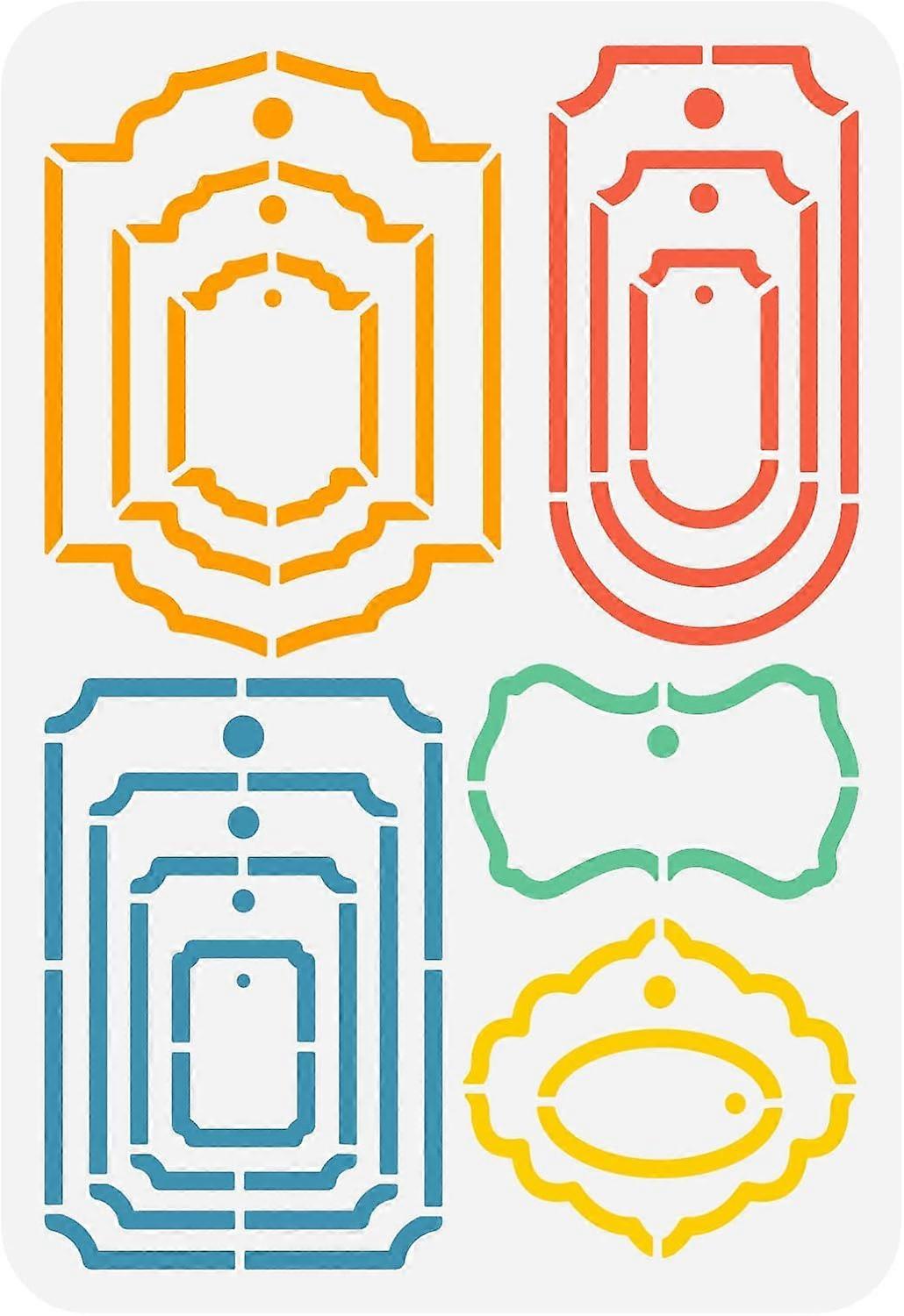 Tag Stencil 8.3x11.7inch Reusable 13 Styles Tag Drawing Template for Card Making DIY Art Rectangular Round Flower Shaped Labels Decoration Stencil for