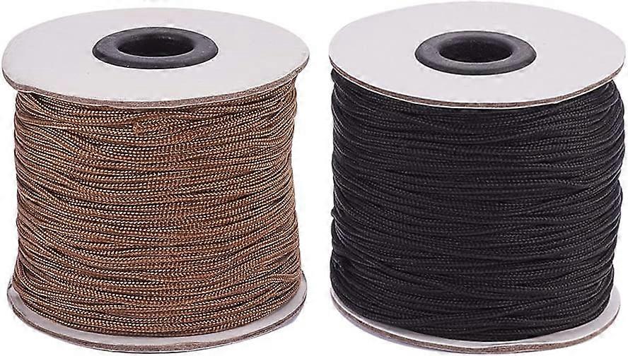 2 Rolls 1.5mm/ 100 Yards Camel & Black Nylon Braided Lift Shade Cord for Blind Shade Mini Blind Cord Replacement String for Windows, Roman Shade Repai