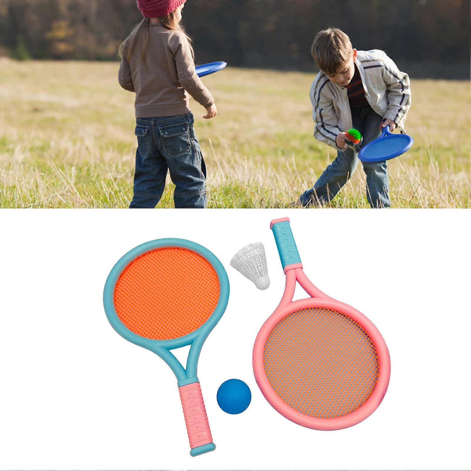 Slip Resistant Durable Elastic Portable Kids Badminton Racket Set - 2 Rackets, 2 Balls (Blue Pink)