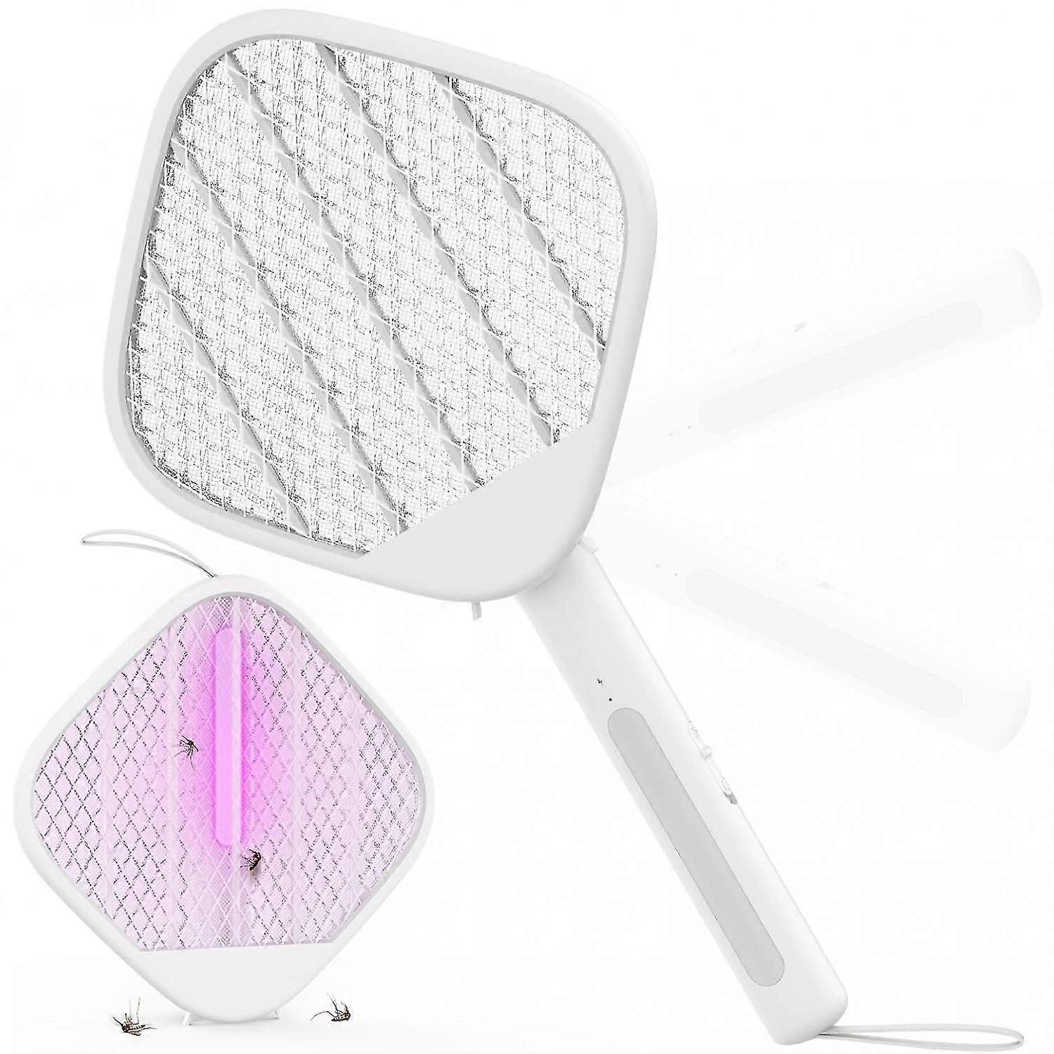 Electric Fly Swatter Racket Fly Zapper - Powerful 4000V Mosquito Zapper Racket & Night Bug Zapper 2 Modes, Foldable Hanging Standing Handheld Recharge