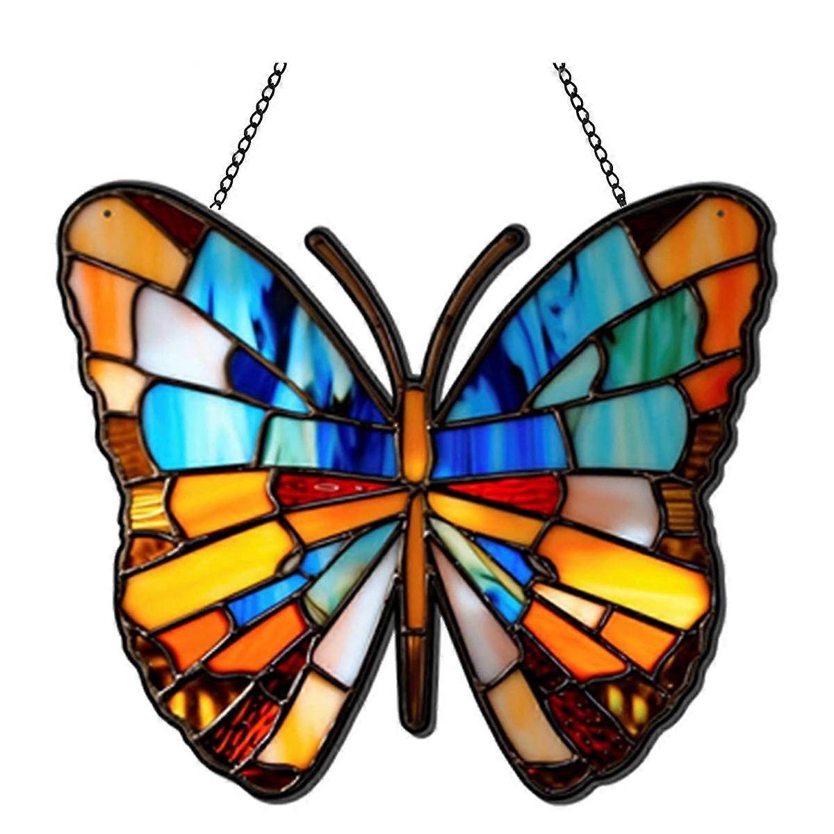 Spanish Moon Pendant Stained Acrylic Window Hanging, Butterfly Wall Decor for Butterfly Lovers Housewarming Gift, L B