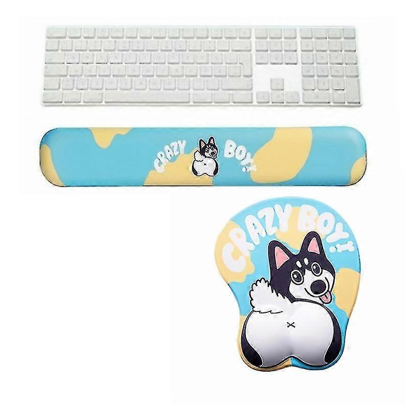 Keyboard Wrist Rest And Mouse Pad Set Husky Pattern Long 44 Cm And Short 36 Cm