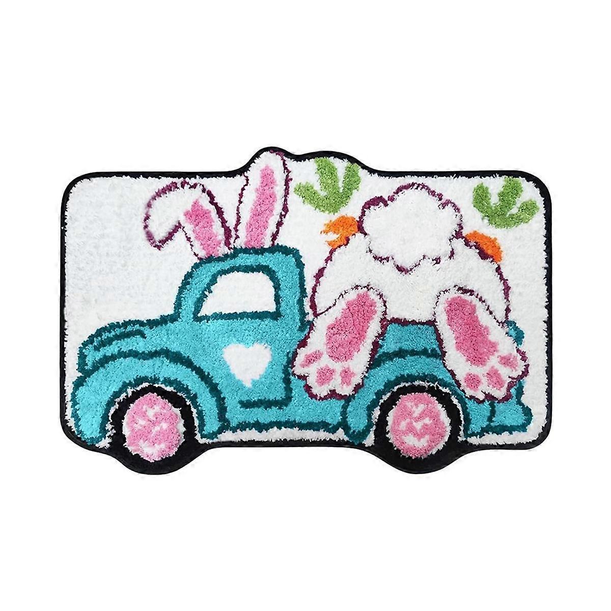 Easter Bath Mat, Bunny Truck Bathroom Rugs - Farmhouse Easter Decorations for the Home - Spring Cute Bathroom Rugs A