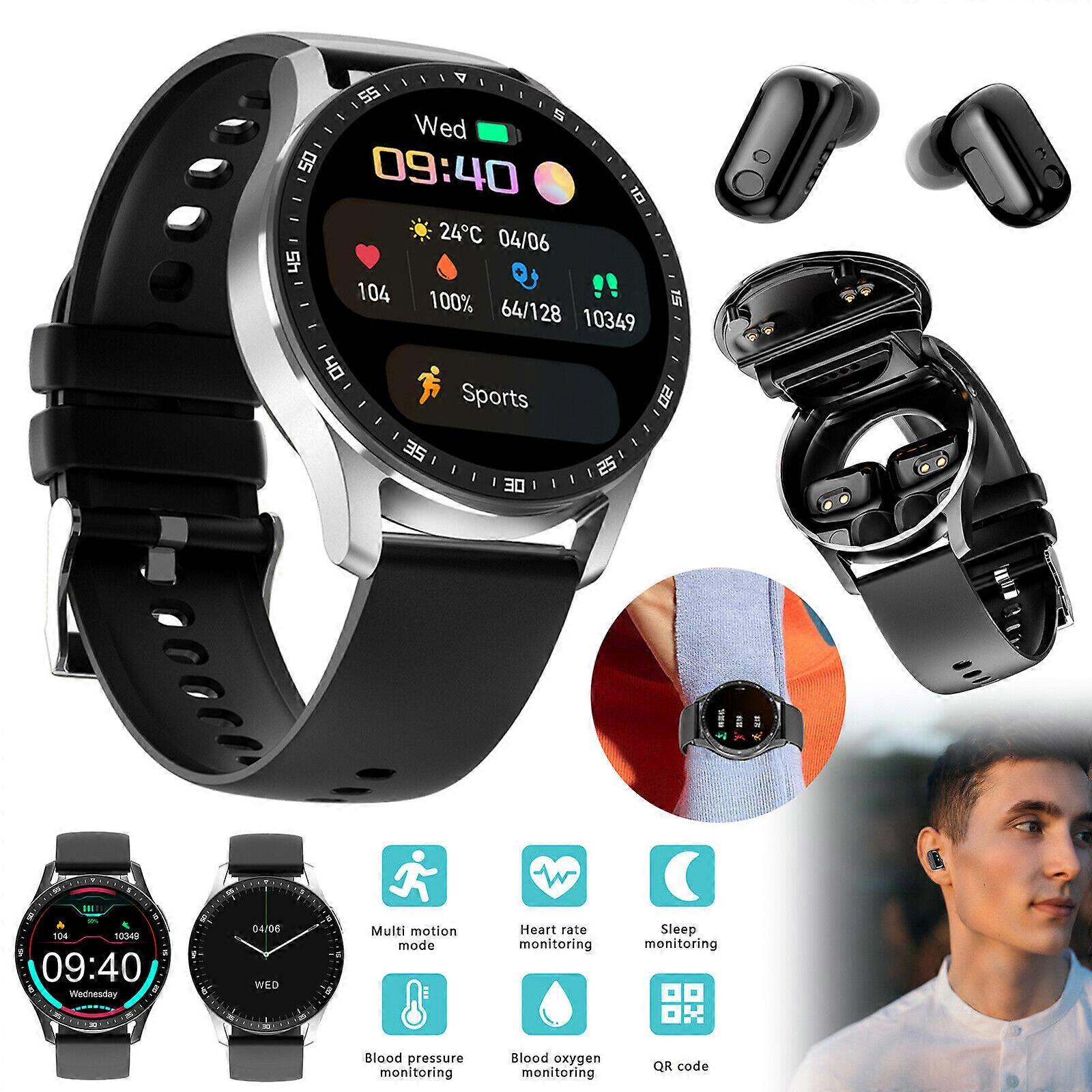 2 i 1 Smart Watch med TWS Bluetooth Earbuds Fitness Tracker til iPhone Android, 100% Ny