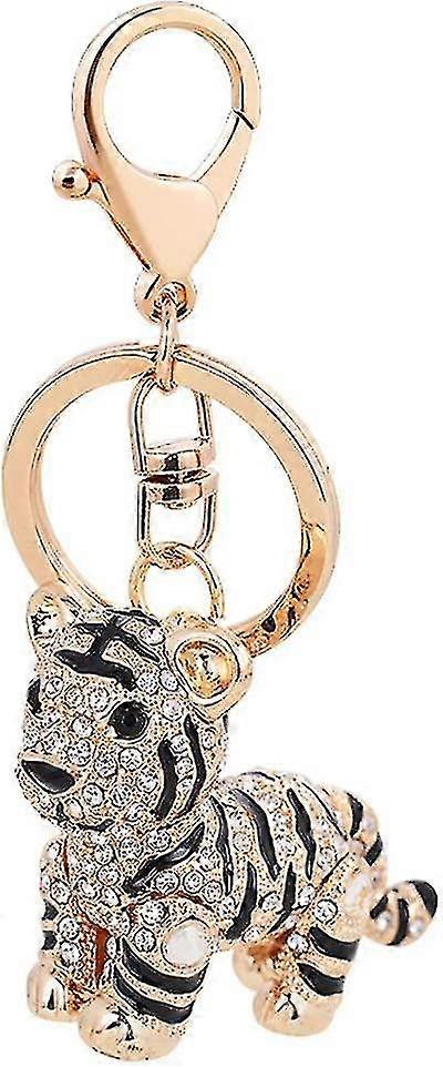 (glod) 1 piece keychain cute tiger metal glitter keychain Crystal Rhinestone keychain handbag, pendant key ring