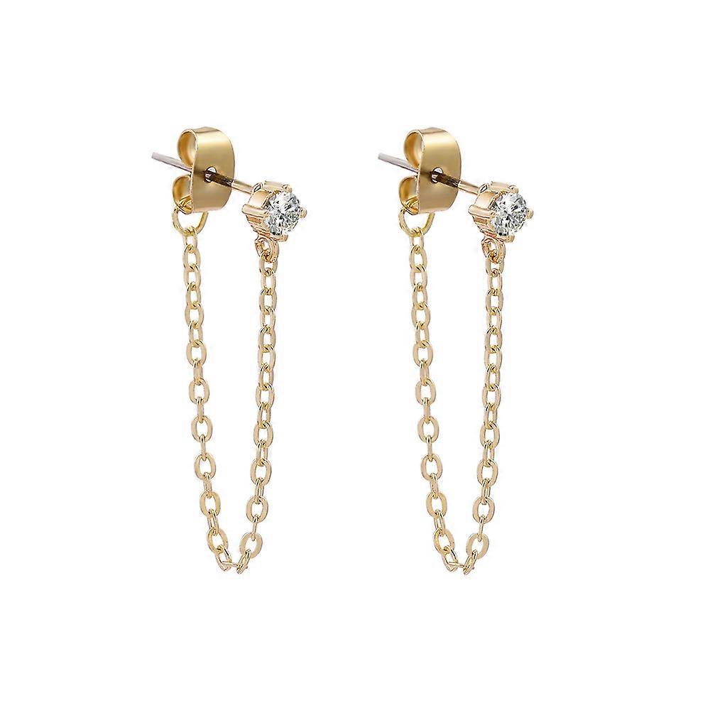 Minimalist Cubic Zirconia Ball Earrings with Drop Chain Vintage Punk Rock Drop Earrings with Sterling Silver Slip-on Drop Chains for Women
