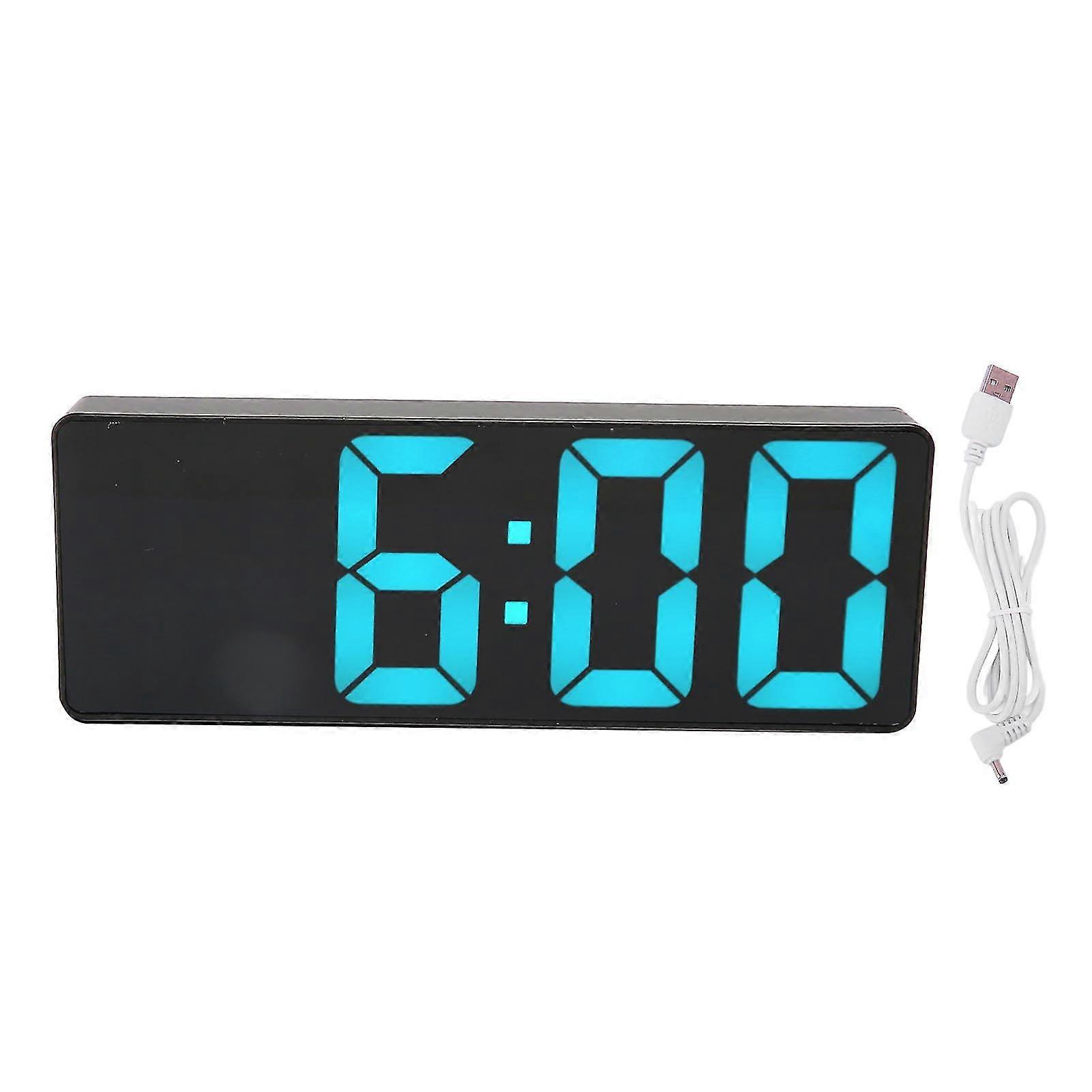 Large Blue Number LED Digital Alarm Clock with Temperature Display - USB Charging or Battery Operated, Compact Size for Bedroom Office