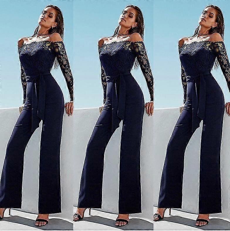 رومانسية الأبيض الأزرق الأسود رمش الدانتيل حمالة Jumpsuit الزى