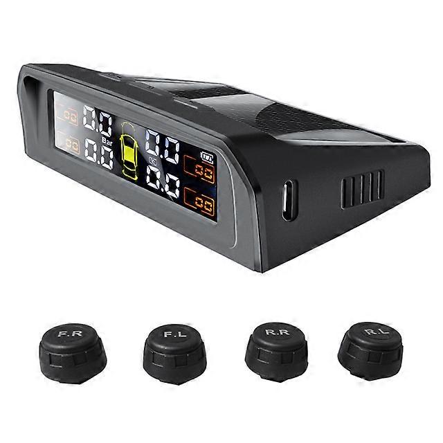 TPMS Car Vehicle Sensors Tire Pressure Alarm Monitor System Real-time Display Attached to glass wireless Solar power with 4 s
