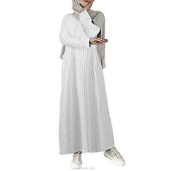 Women Muslim Cotton Linen A-Line Dress Long Sleeve Striped Abaya Kaftan  Robe | Fruugo SA