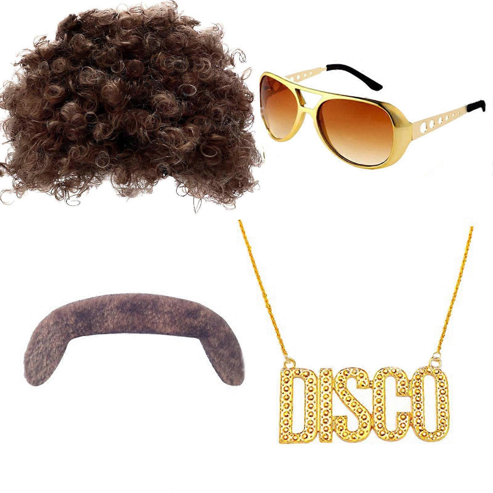 חדש 4 יח '70s 80s דיסקו פאה תלבושות סט, כולל דיסקו היפי קצר מתולתל פאה