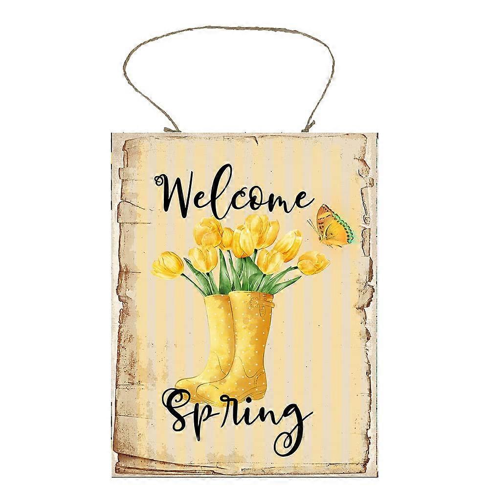 Välkommen Vårgula Tulpaner Träskylt