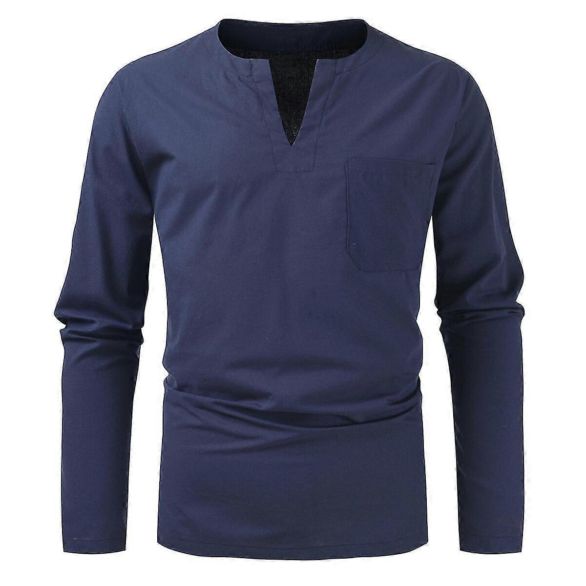 Mens Collarless Long Sleeve Shirt