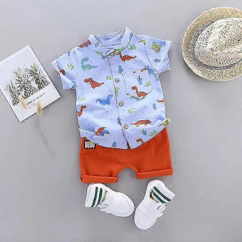 100% Coton 2pcs Dinosaure Imprimé Manches Courtes Bébé Ensemble