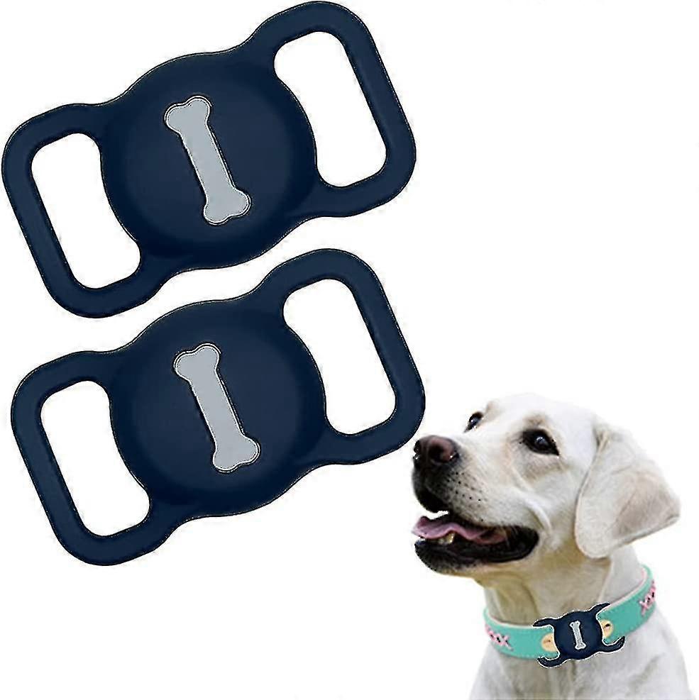 Airtag Pet Collar Compatible Silicone Case, Airtag Protective Case, Adjustable Portable Gps Tracking Case For Dog And Cat Collar 2 Pieces (2-dark Blue