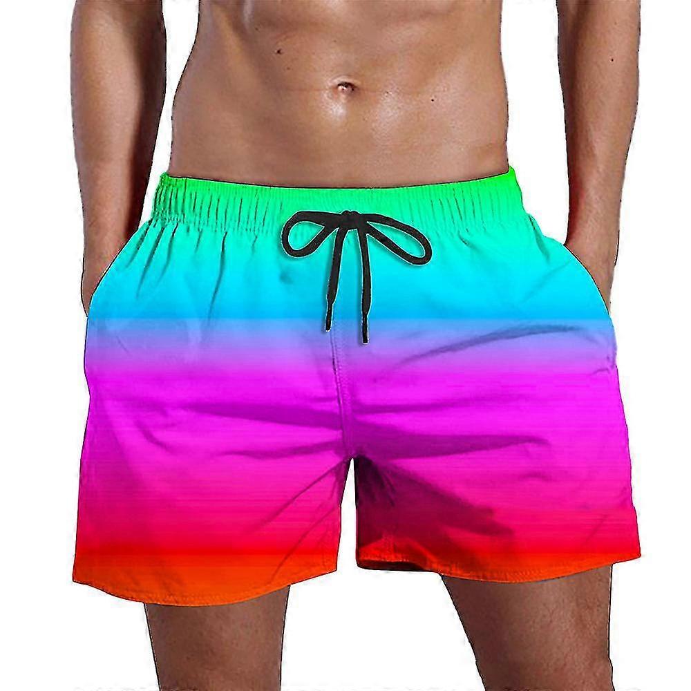 Mens Gradient Color Beach Pants Elastic Waist Drawstring Shorts Summer Holiday Swim Trunks