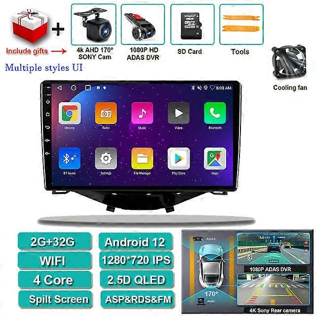 アンドロイドオート Android 12 For Toyota Aygo Peugeot 108 2016 シトロエン C1 Blu-ray IPS Navi GPS ステレオ マルチメディア プレーヤー Carplay