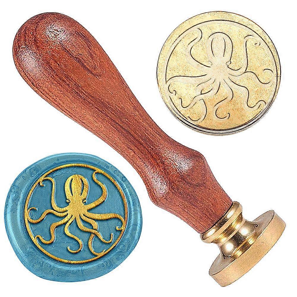 Wax Seal Stamp Set Sealing Wax Stamp Solid Brass Head Wood Handle Retro Brass Stamp Kit Removable for Envelopes Invitations Gift Card Octopus 83x22mm