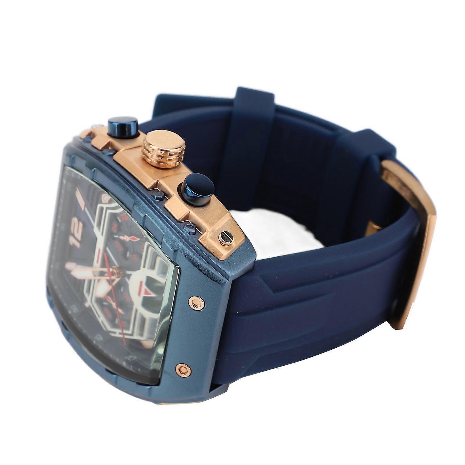 Men Multifunctional Quartz Watch Large Dial Silicone Strap Water Resistant Wristwatch Quartz Watch with Date Luminous Function For Casual Business Bl