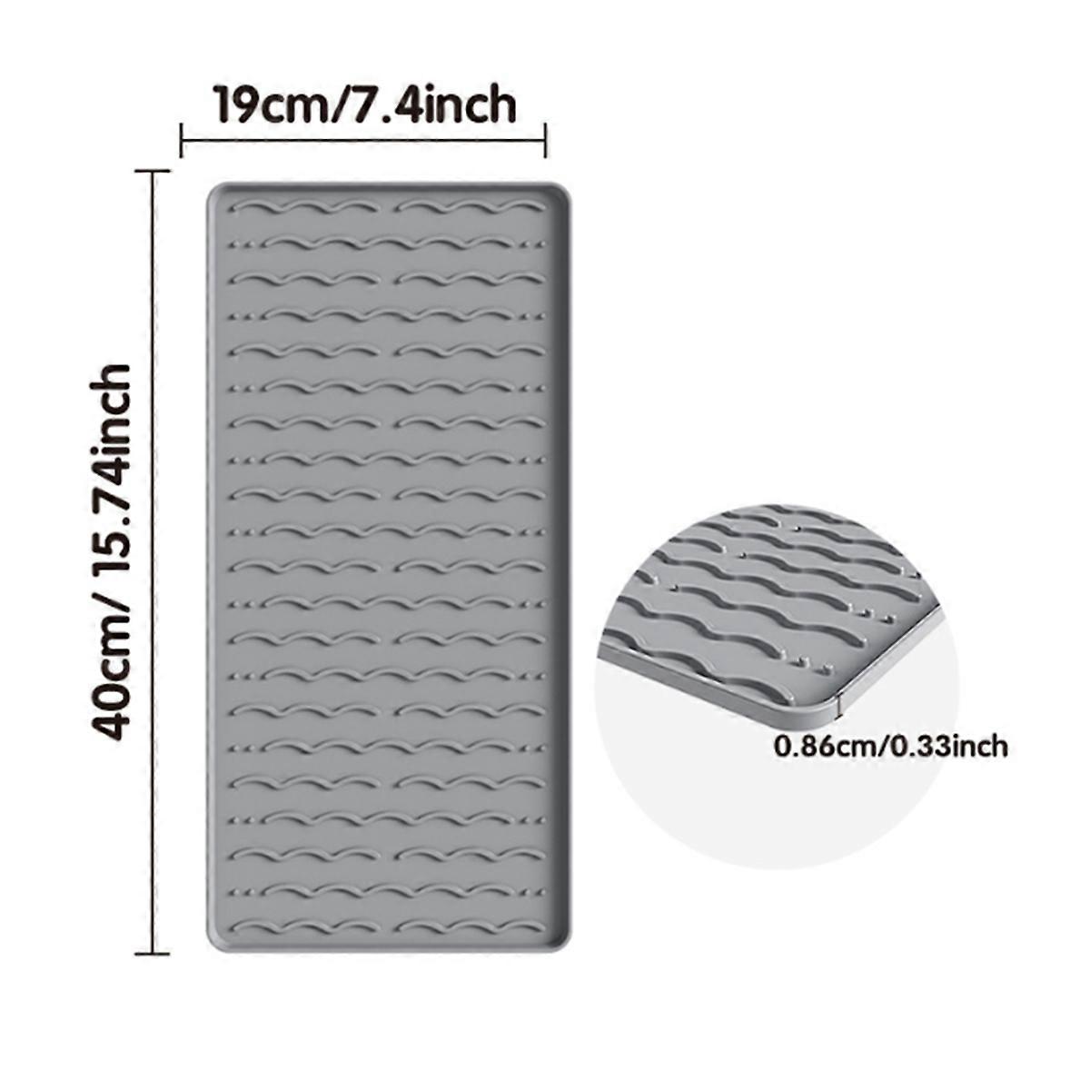 Silicone Coffee Mat 15.75x23.6Inch Coffee Bar Mat with Detachable Dish Drying Mat Easy Clean Coffee Station Mat Gray