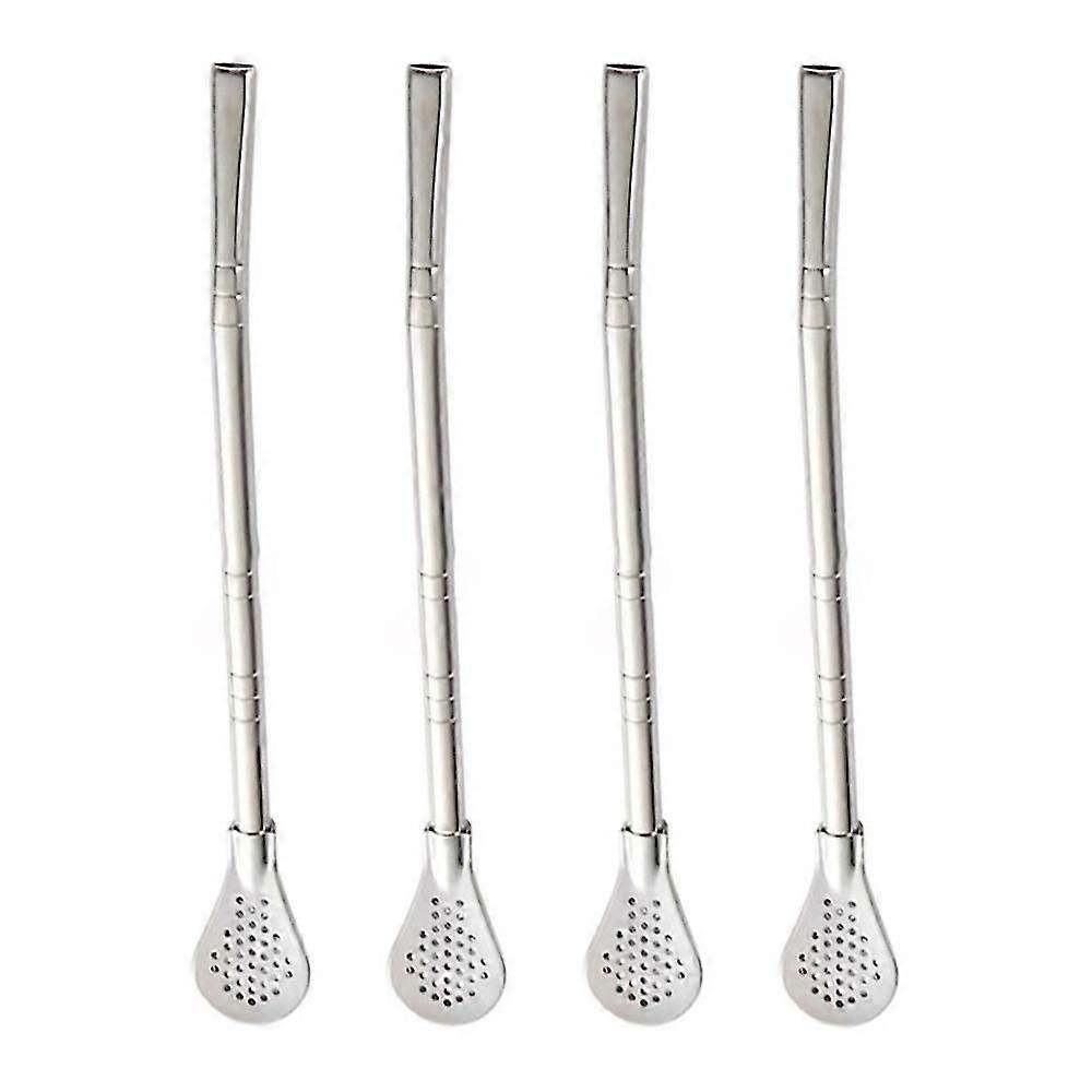 4 Pcs Premium Spoons Mate Straw, Drinking Stirring Spoon Head Filter Straws With 2 Cleaning Brushes