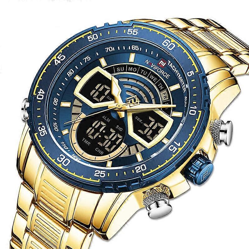 Casual Men Digital Watch Luminous Pointer With Calendar Dial Stainless Steel Strap 3atm Waterproof Dual Display Watch