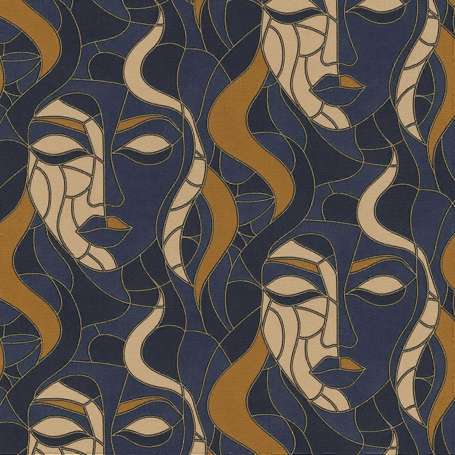 Erismann Navy Blue Mosaic Faces Wallpaper