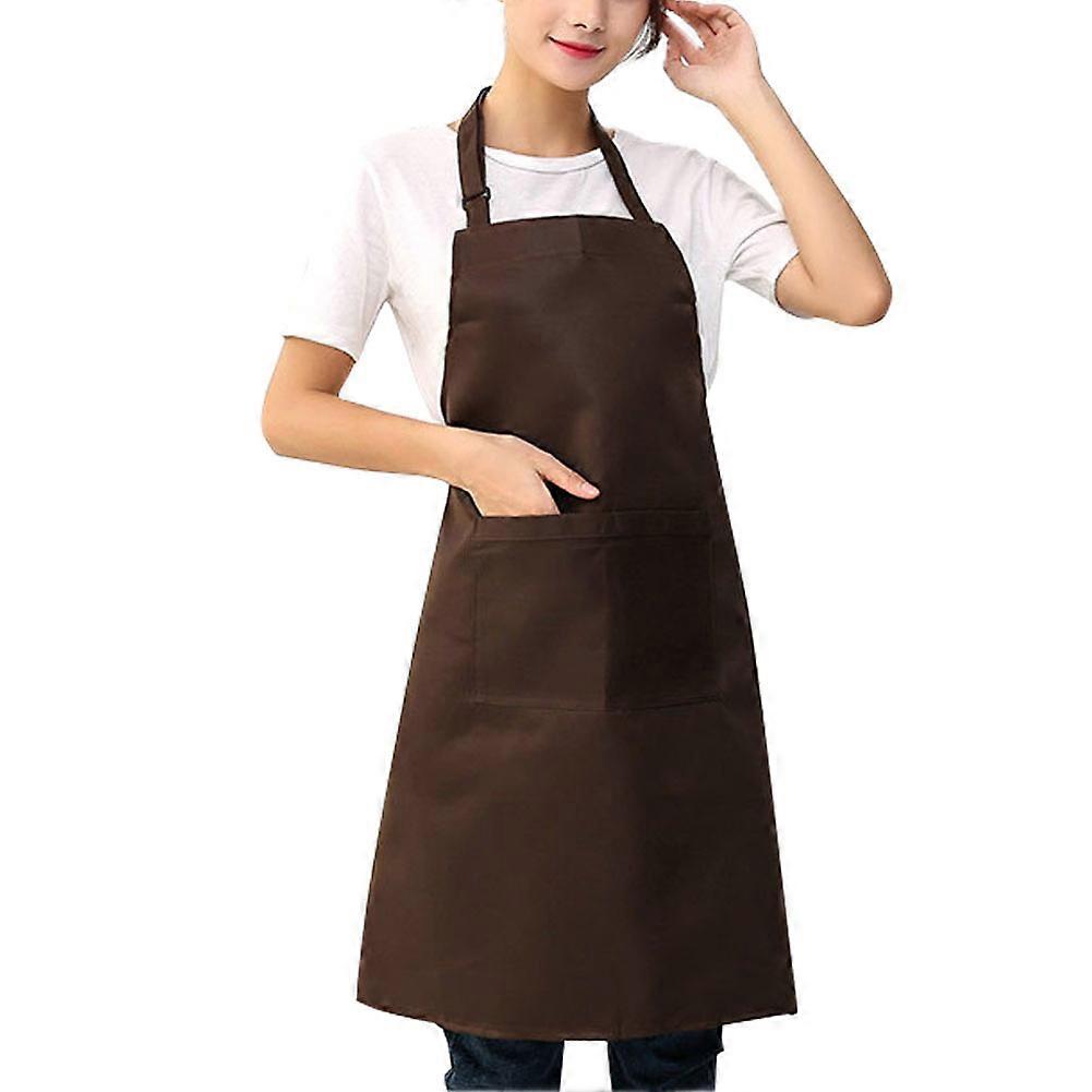 Chef Waiter Workwea Adjustable Hanging Neck Solid Color Apron with Pockets (Dark Coffee)