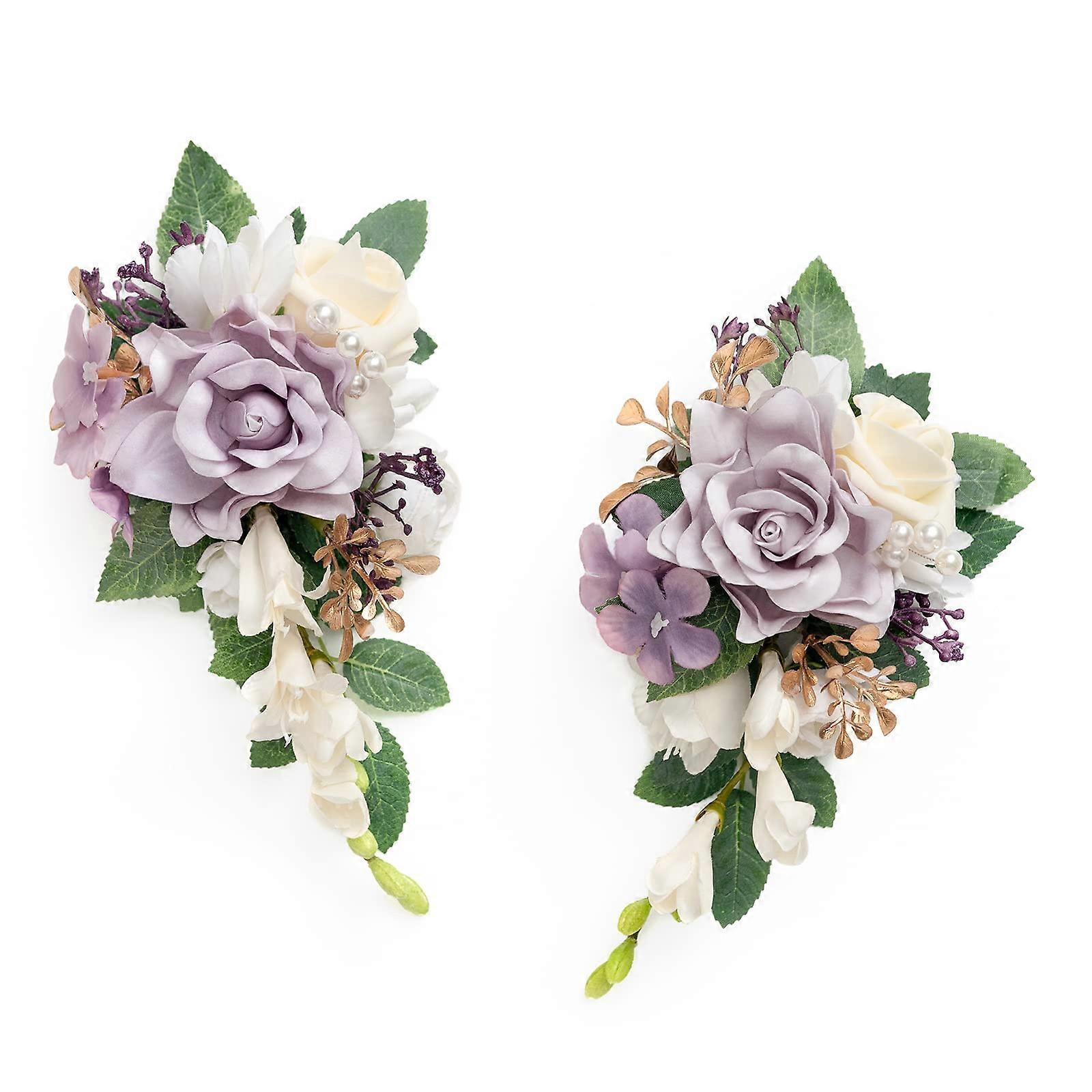 2-Pack Lilac Wedding Corsages - Artificial Shoulder or Wrist Dcor for Mothers or Brides