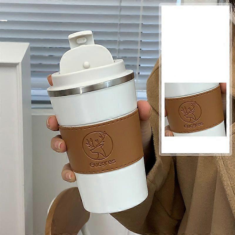 Coffee Travel Mug 12oz,Insulated Coffee Mug with Lid,Leakproof Coffee Thermos-Light White