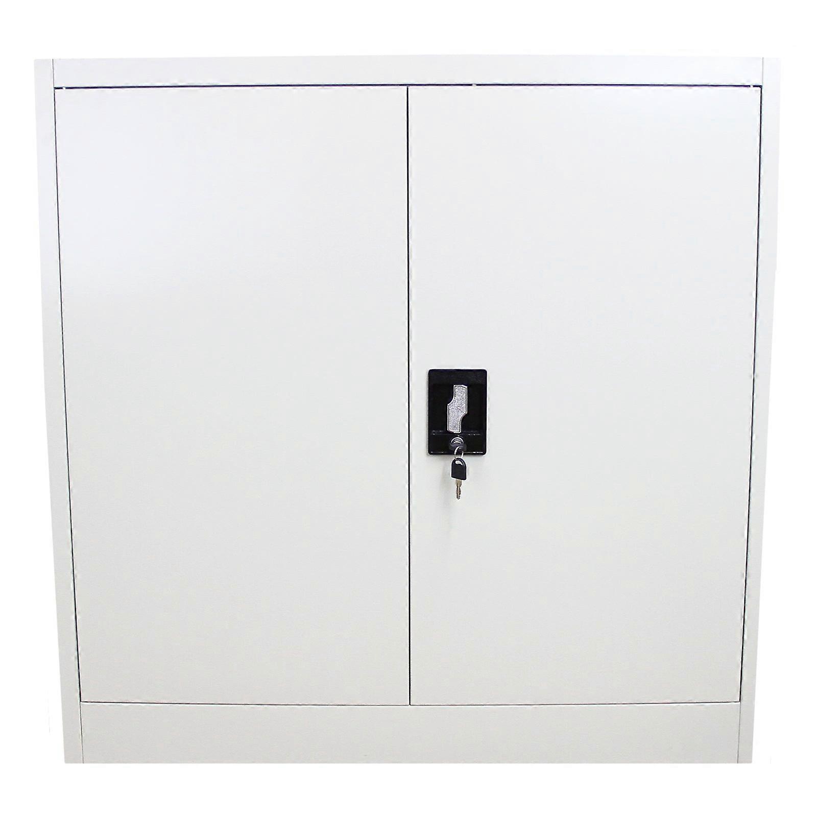 Metal Office 2 Doors Filing Cabinet Flatpack Document File Compartments Lockable Storage Cupboard
