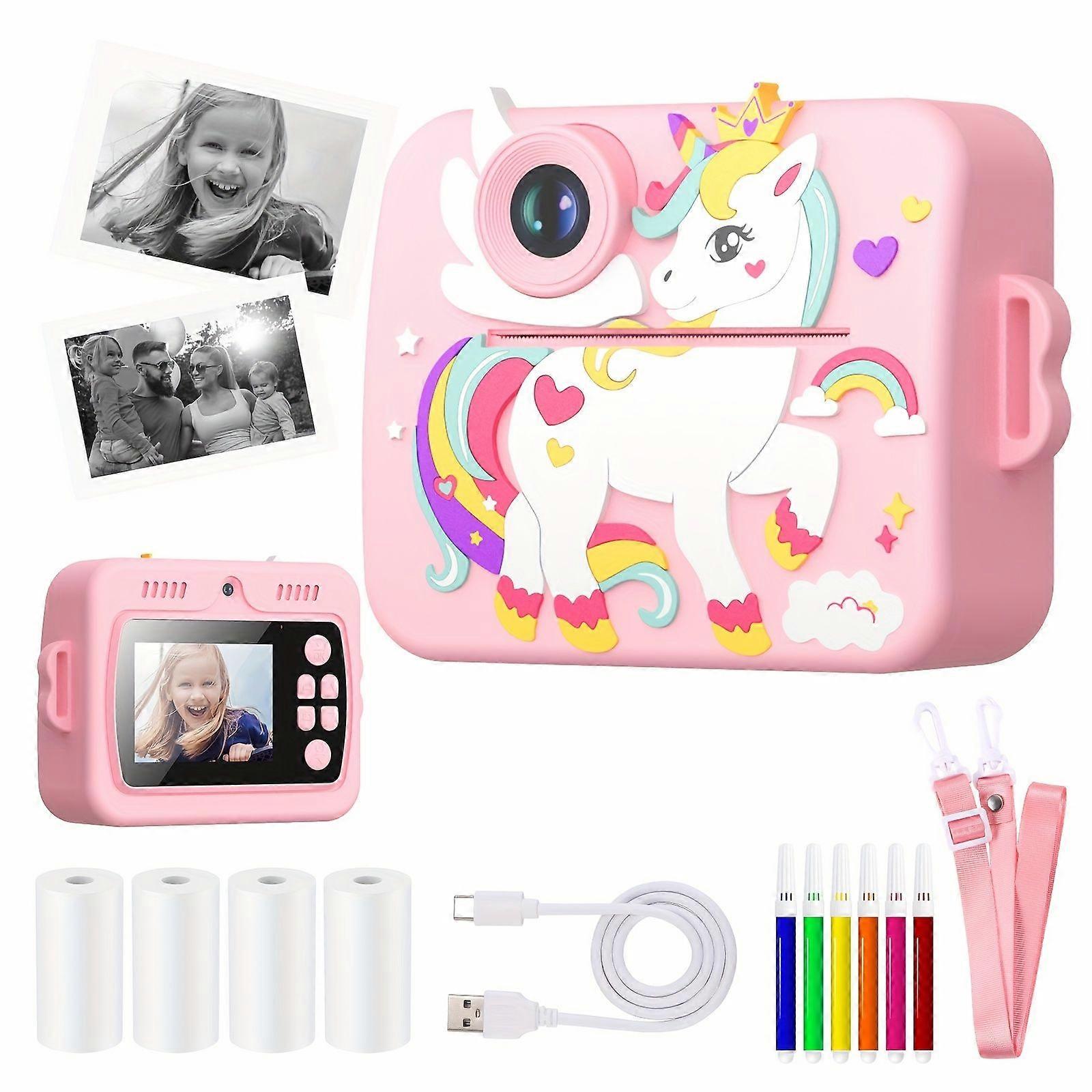 Digital Camera Kids Instant Print Camera Dual 1080P Hd Camera Pink