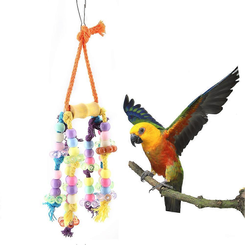Pet Bird Parrot Acrylic Chewing Swing Toy with Colorful Beads - Durable Cage Accessory for Small Birds