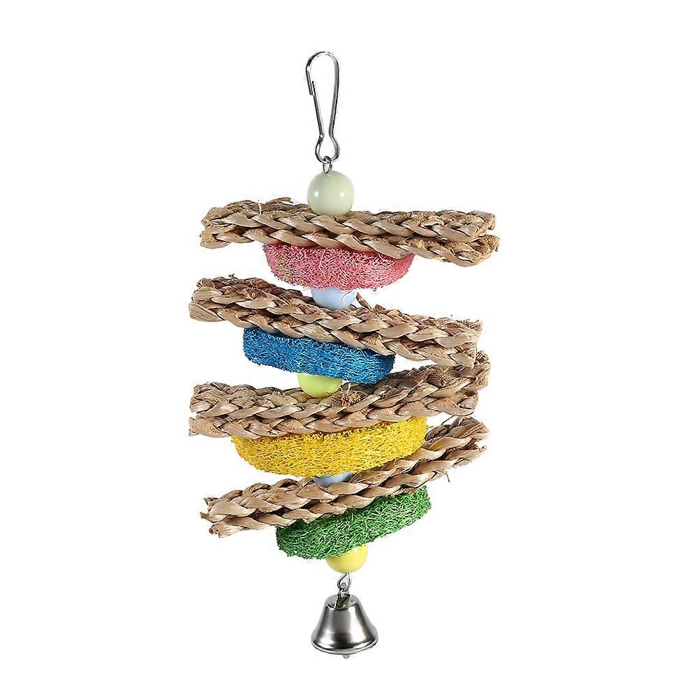 Towel Gourd Chew Toy with Bell for Birds, Natural Wood, Safe Size for Parrots, Durable and Interactive Playtime Accessory