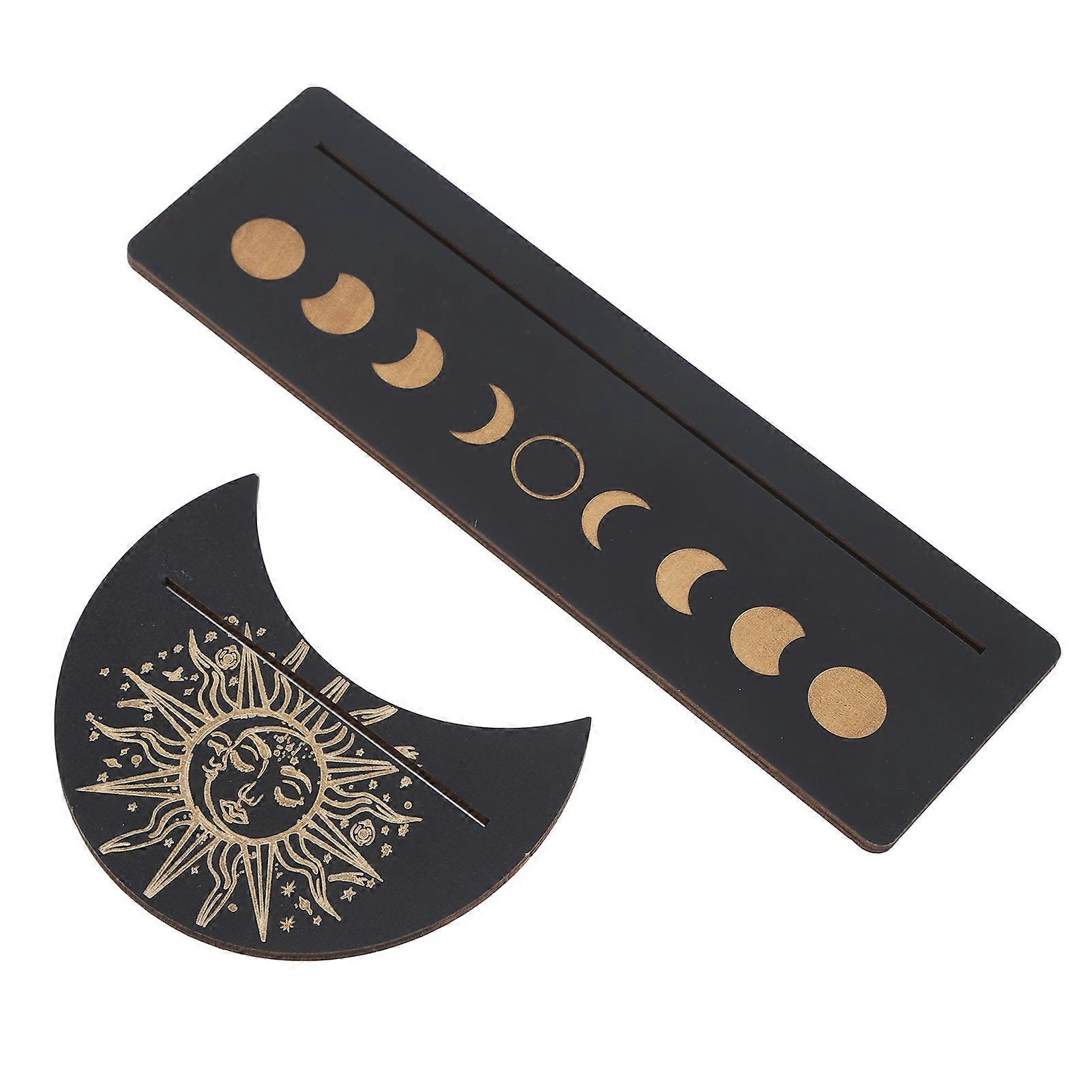 Portable Tarot Deck Display, Poplar Wood Moon Shape And Rectangle Tarot Card Holders, Divinations Tool With MoonPhases Collection Design And Strong