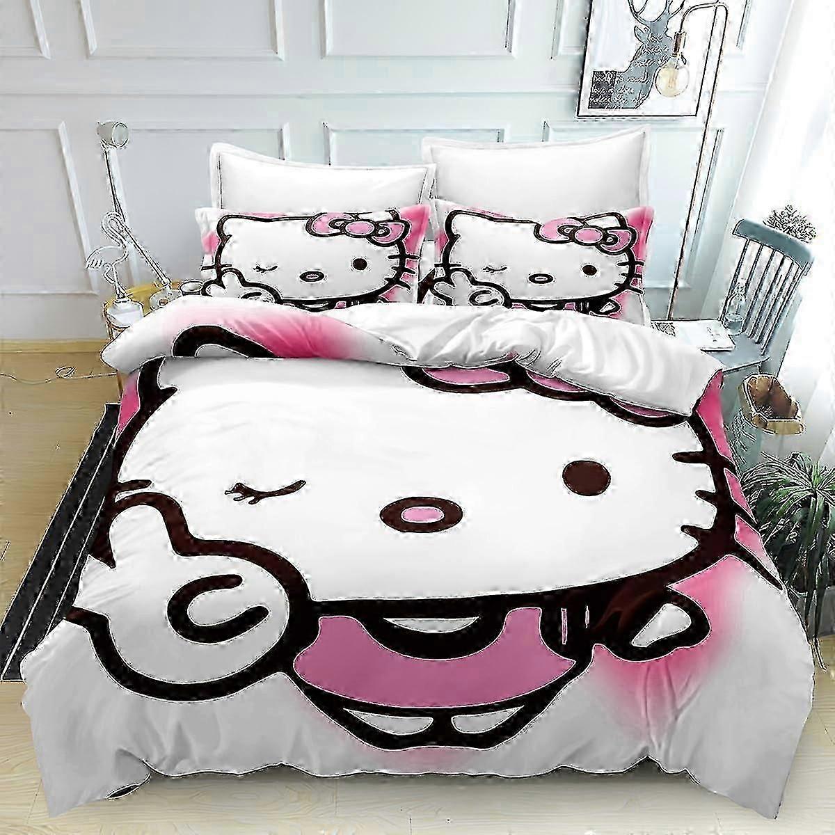 o1328 Lençóis A Capa de Edredom de Colcha de Anime Hello Kitty Capa de Edredom 3 Peças Conjunto de Capa de Colcha Impressa com Fronhas (1 Capa de Edredom e
