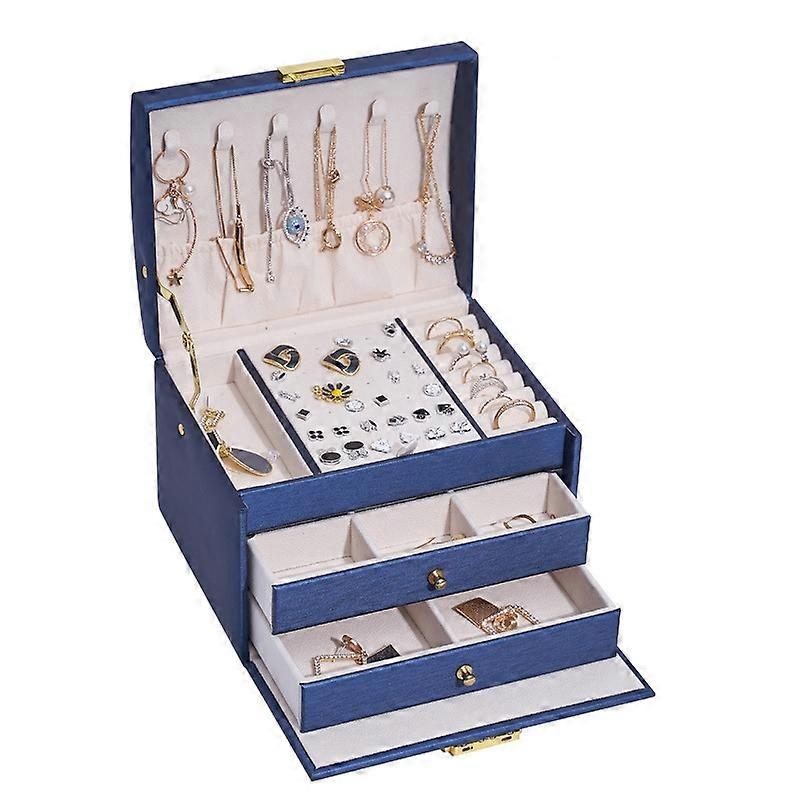 Three-Layer Leather Drawer Type Jewelry Storage Box Earrings Box With Lock
