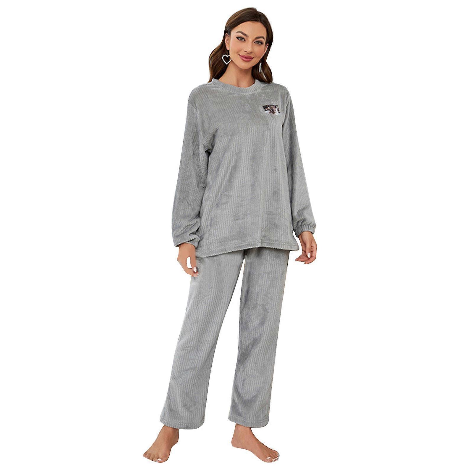 Femmes Pyjama Polaire Corail Ensemble Flanelle Douce À Manches Longues Pull Tops et Pantalons Ensemble Ample Vêtements de Nuit Vêtements De Détente Ensemble XL