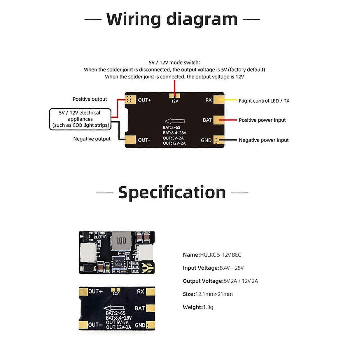 For HGLRC 5-12V BEC Voltage Regulator Power Module for RC FPV Drone